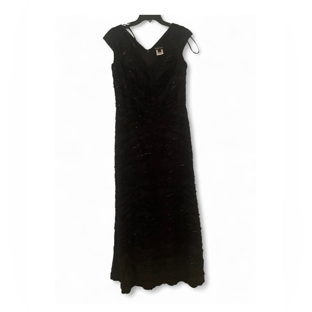 Tadashi Shoji Black Silk Overlay Dress Sz 12 Cocktail Formal Wedding Guest - Picture 1 of 9